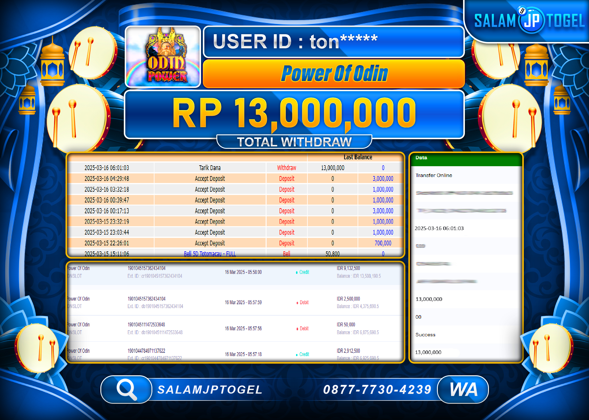 SALAMJPTOGEL MENANG POWER OF ODIN Rp. 13,000,000 LUNAS