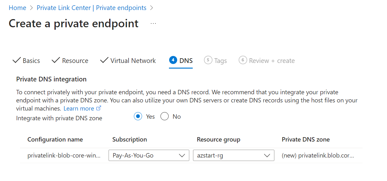 Create a private endpoint (DNS)