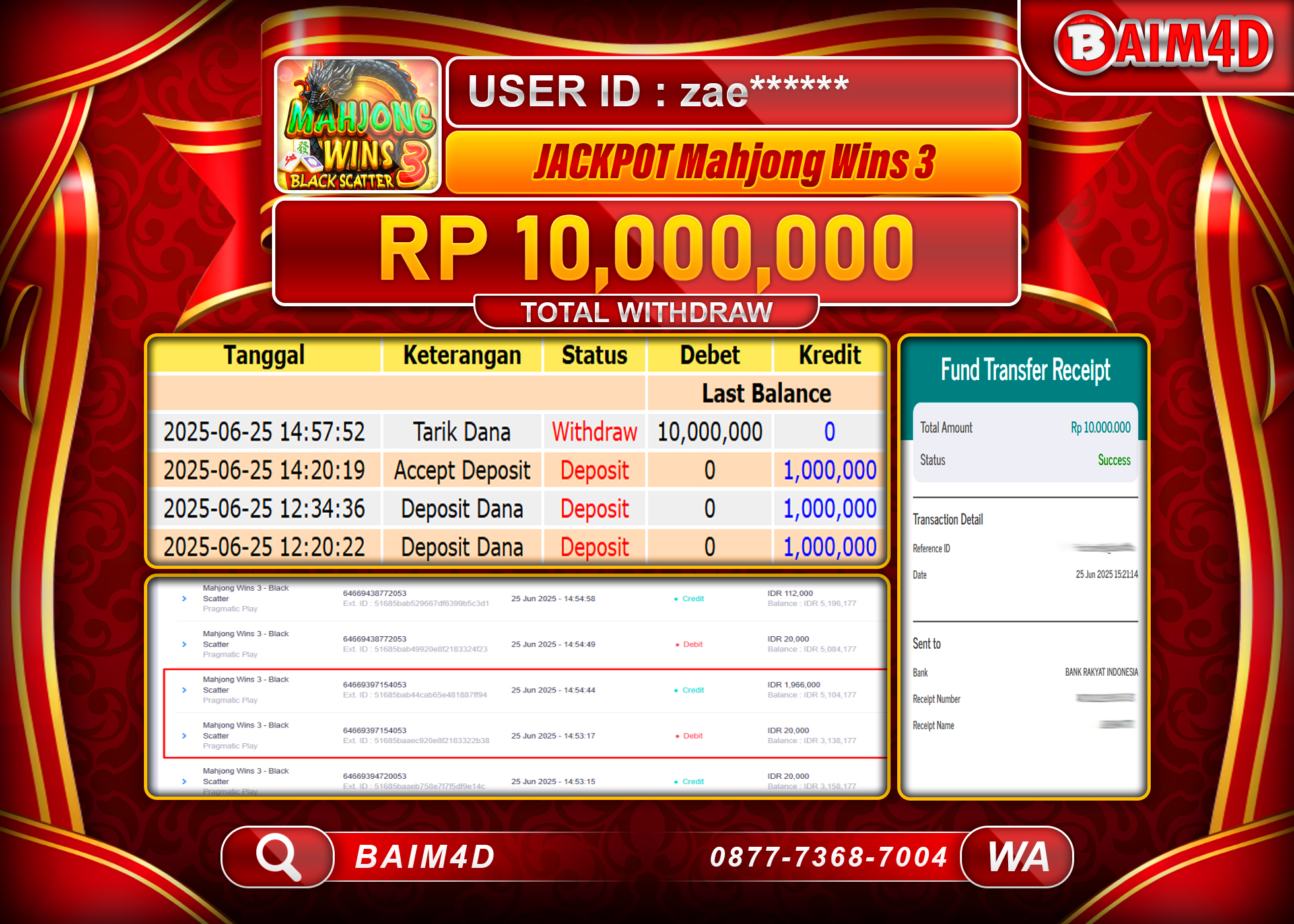 BAIM4D JACKPOT SLOT MAHJONG WINS 3 Rp.10,000,000.- LUNAS