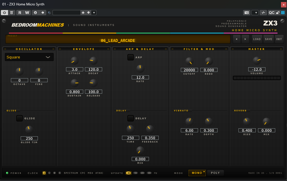 ZX3 Home Micro Synth plugin interface