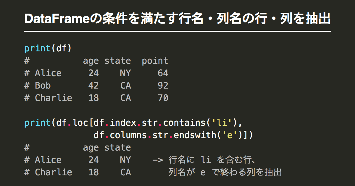 Pandas Dataframeから条件を満たす行名 列名の行 列を抽出 選択 Note Nkmk Me