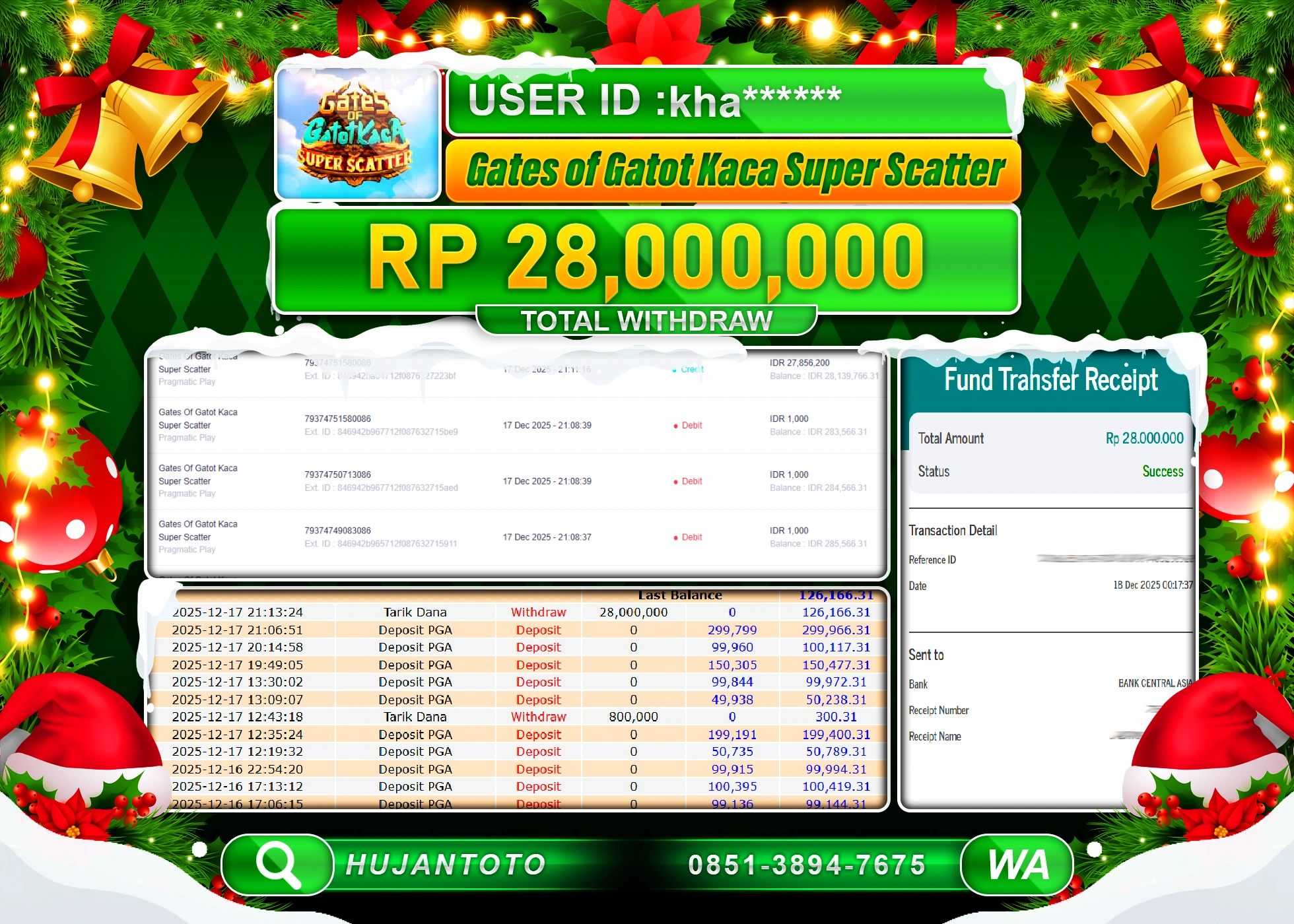 HUJANTOTO - BUKTI JACKPOT MENANG SLOT GATOT KACA SUPER SCATTER Rp.28,000,000 - TERBAYAR LUNAS