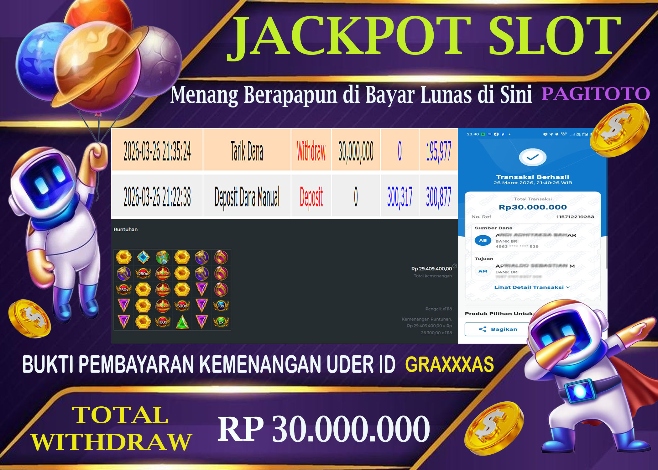 HAPPY JACKPOT MEMBER PAGITOTO SLOT GATES OF OLYMPUS 1000 Rp  30.000.000-, - LUNAS