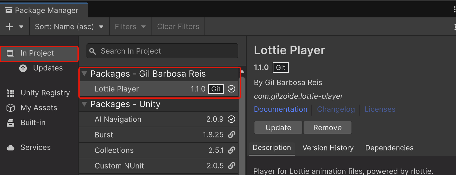 Lottie Playerが追加された状態