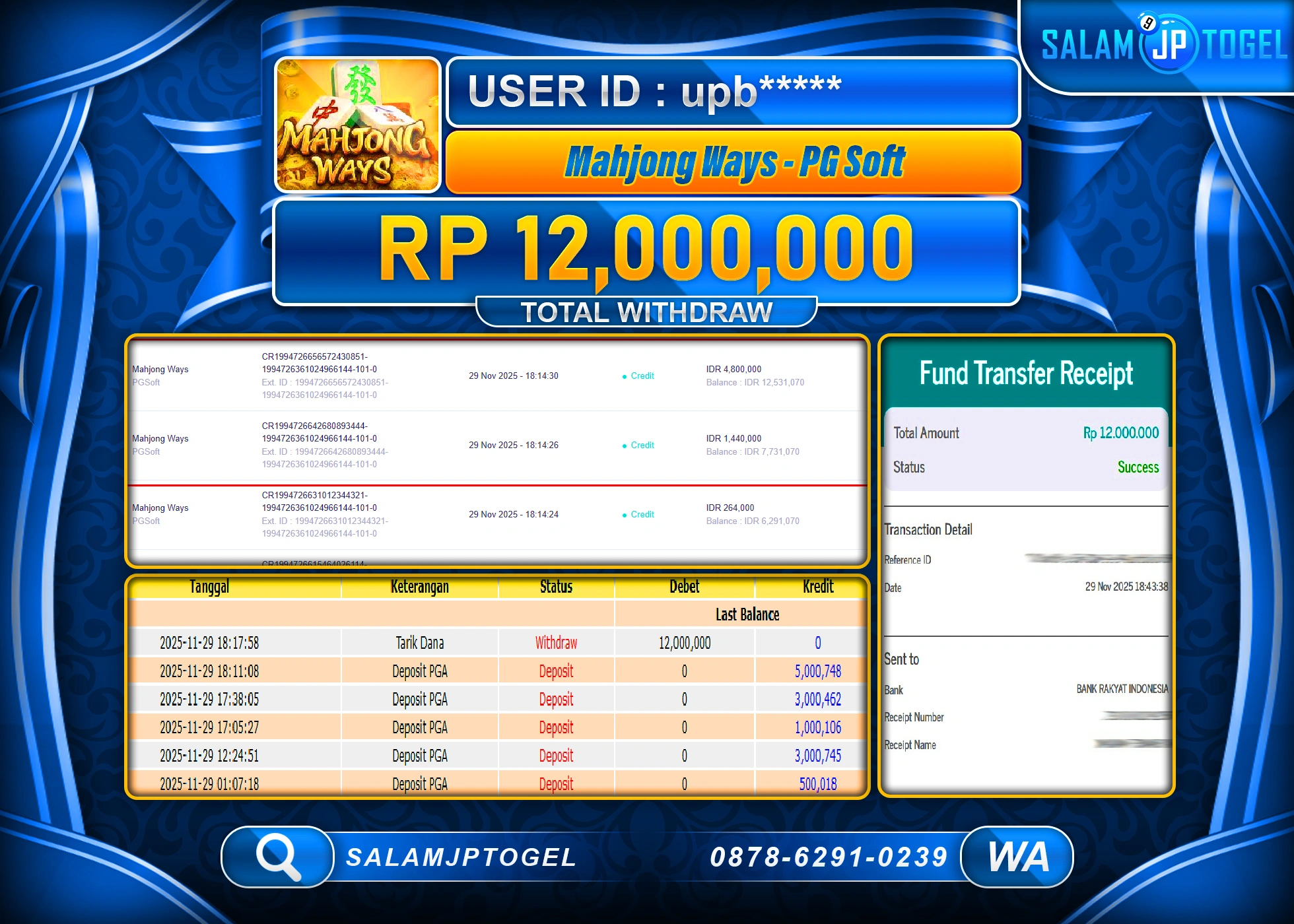SALAMJPTOGEL JACKPOT SLOT MAHJONG WAYS Rp.12,000,000  - LUNAS