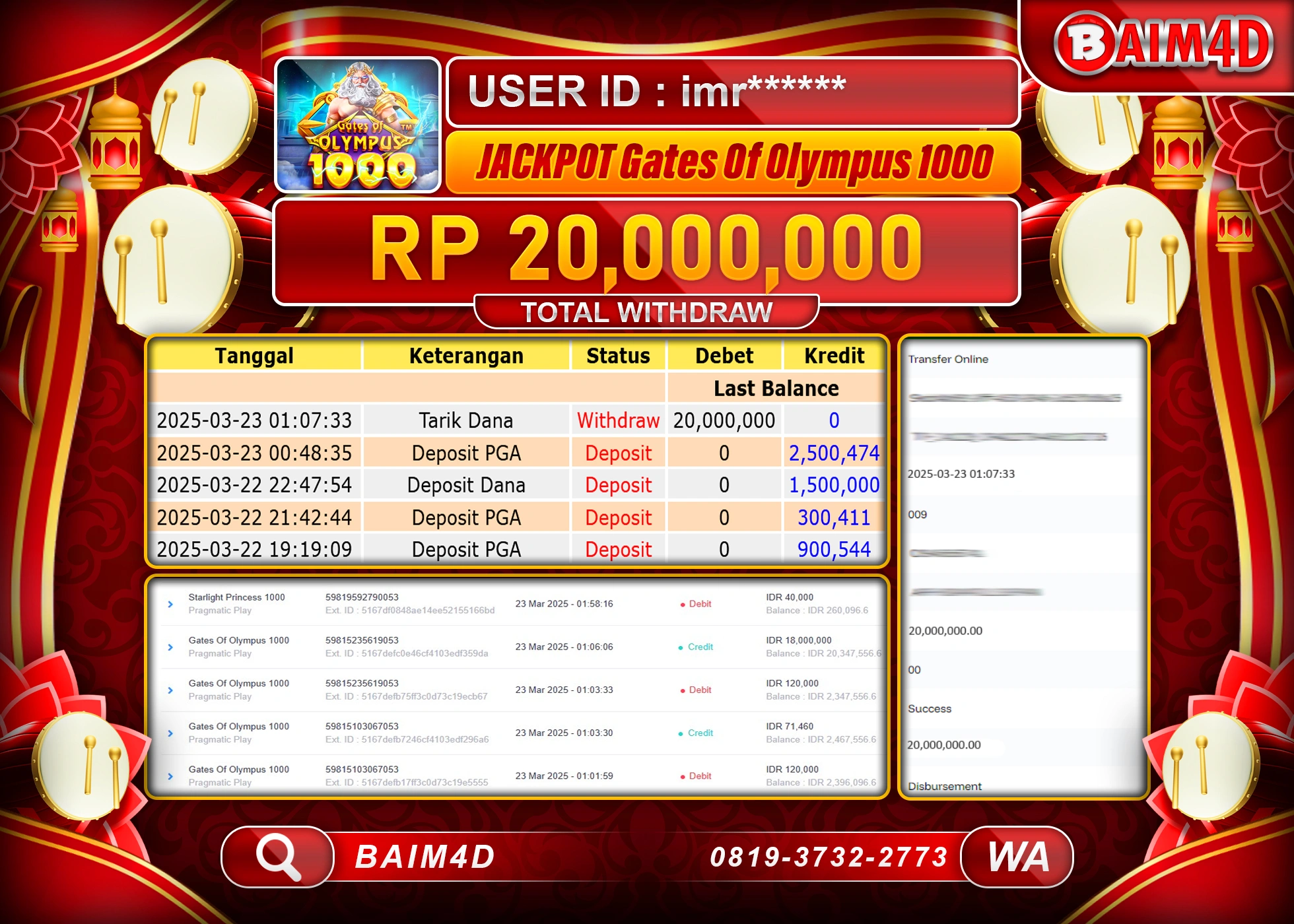 BAIM4D JACKPOT   GATES OF OLYMPUS 1000  Rp.20.000,000.- LUNAS