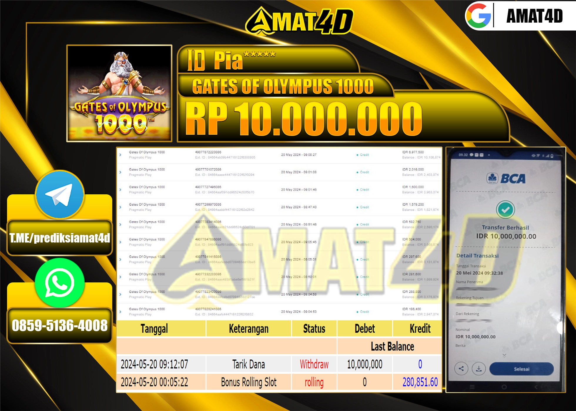 AMAT4D JACKPOT SLOT GATES OF OLYMPUS  Rp.10.000.000 BERHASIL DI BAYAR LUNAS