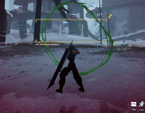 Cloud Strife Railgunner in action