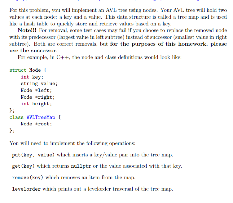 Implementation of AVL Tree. may use Java or C++ | Chegg.com