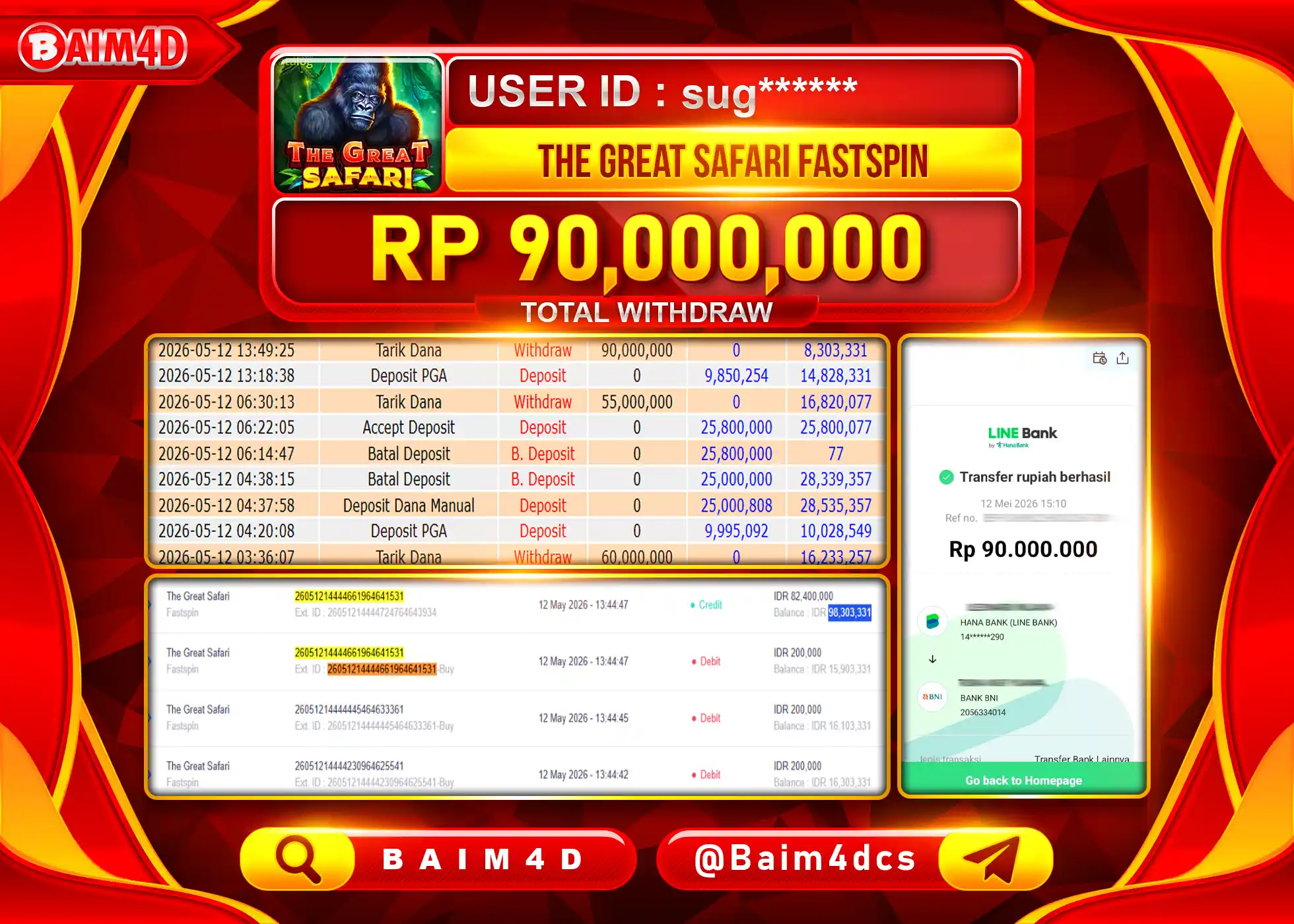 BAIM4D JACKPOT THE GREAT SAFARI FASTSPIN Rp.90.000.000 - LUNAS