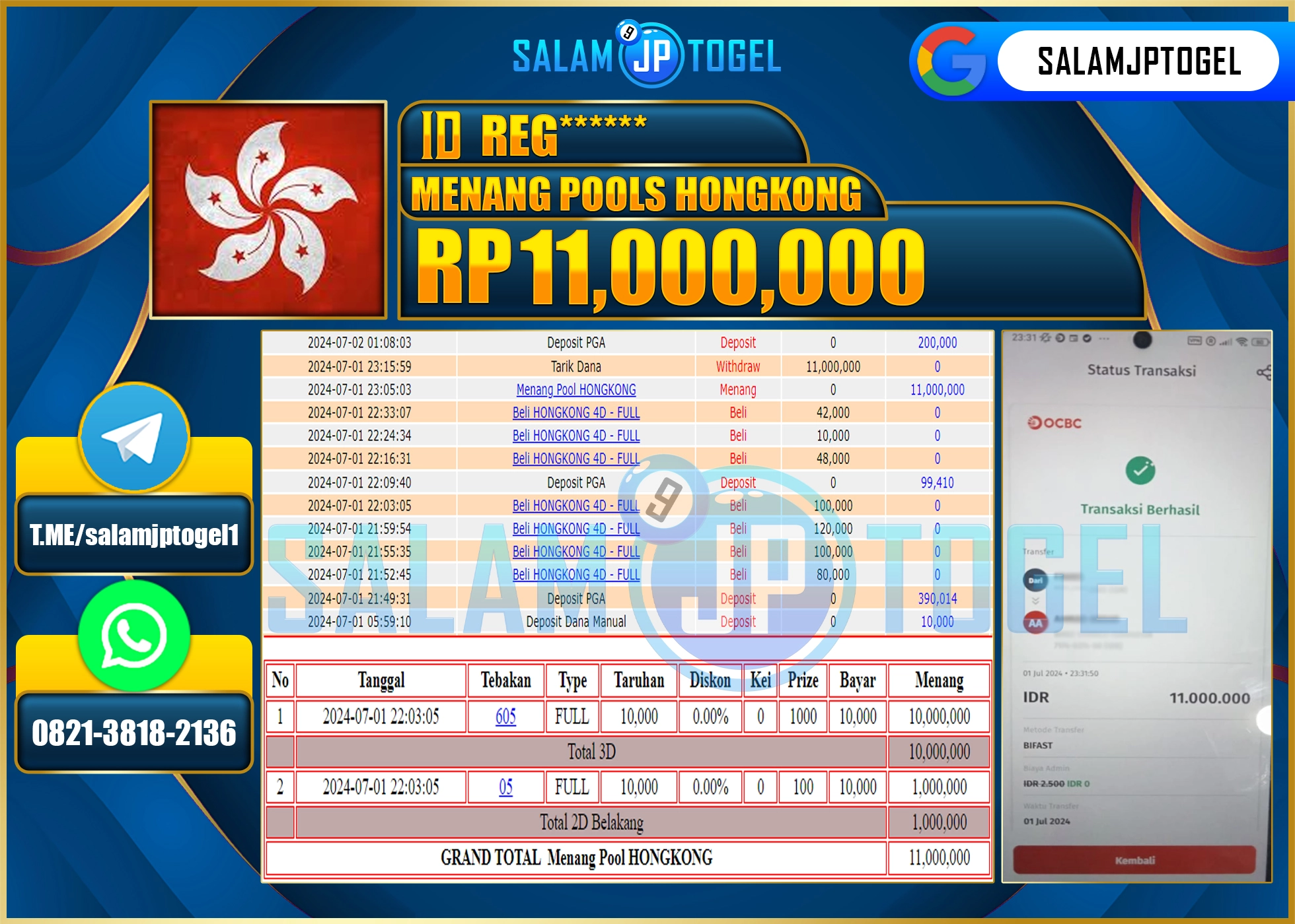 SALAMJPTOGEL MENANG HONGKONG POOL RP. 11,000,000.,LUNAS