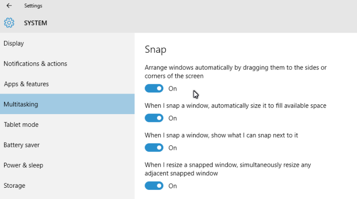 windows 10 snap assist disable not working