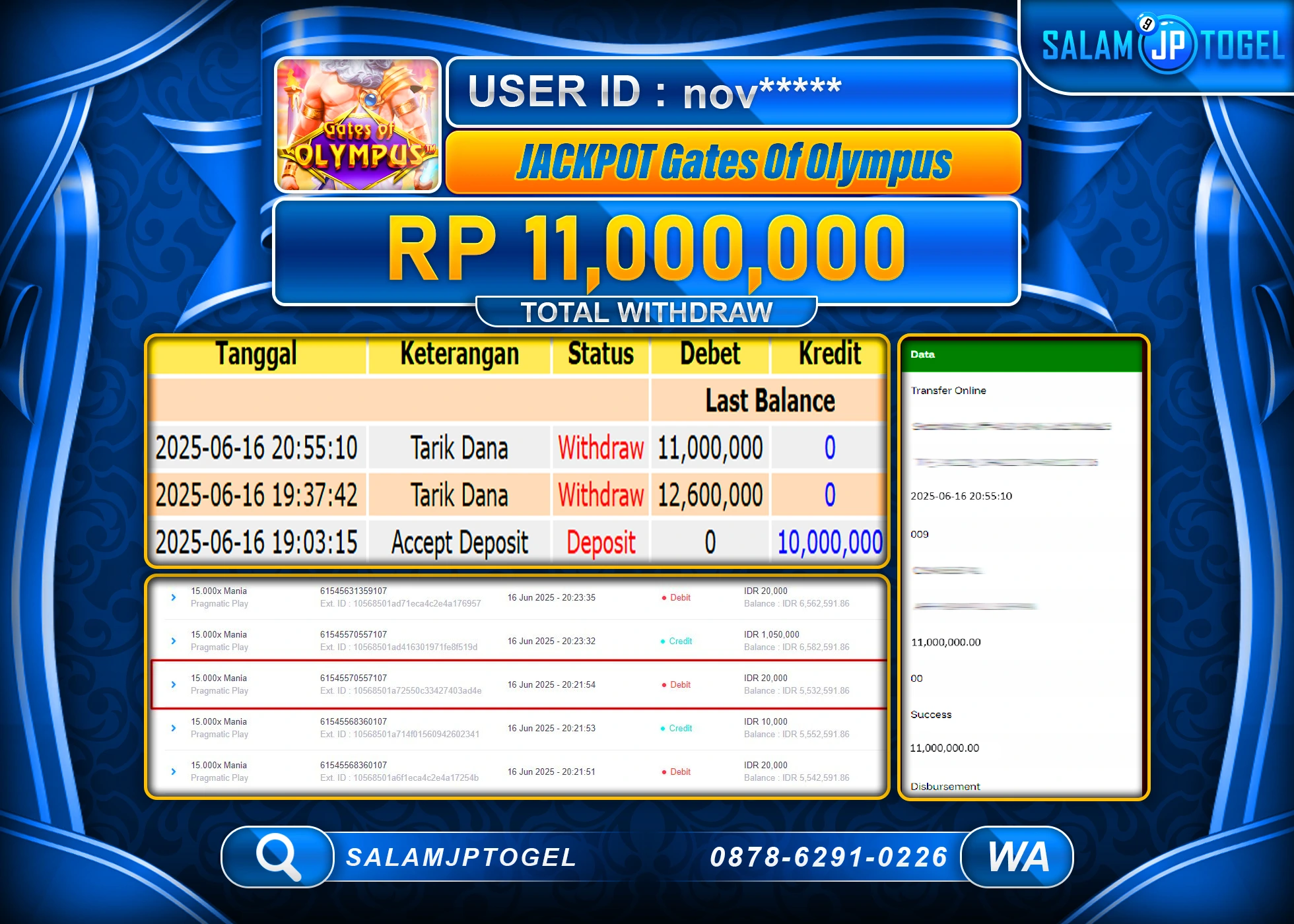 SALAMJPTOGEL MENANG GATES OF OLYMPUS Rp.11,000,000 LUNAS