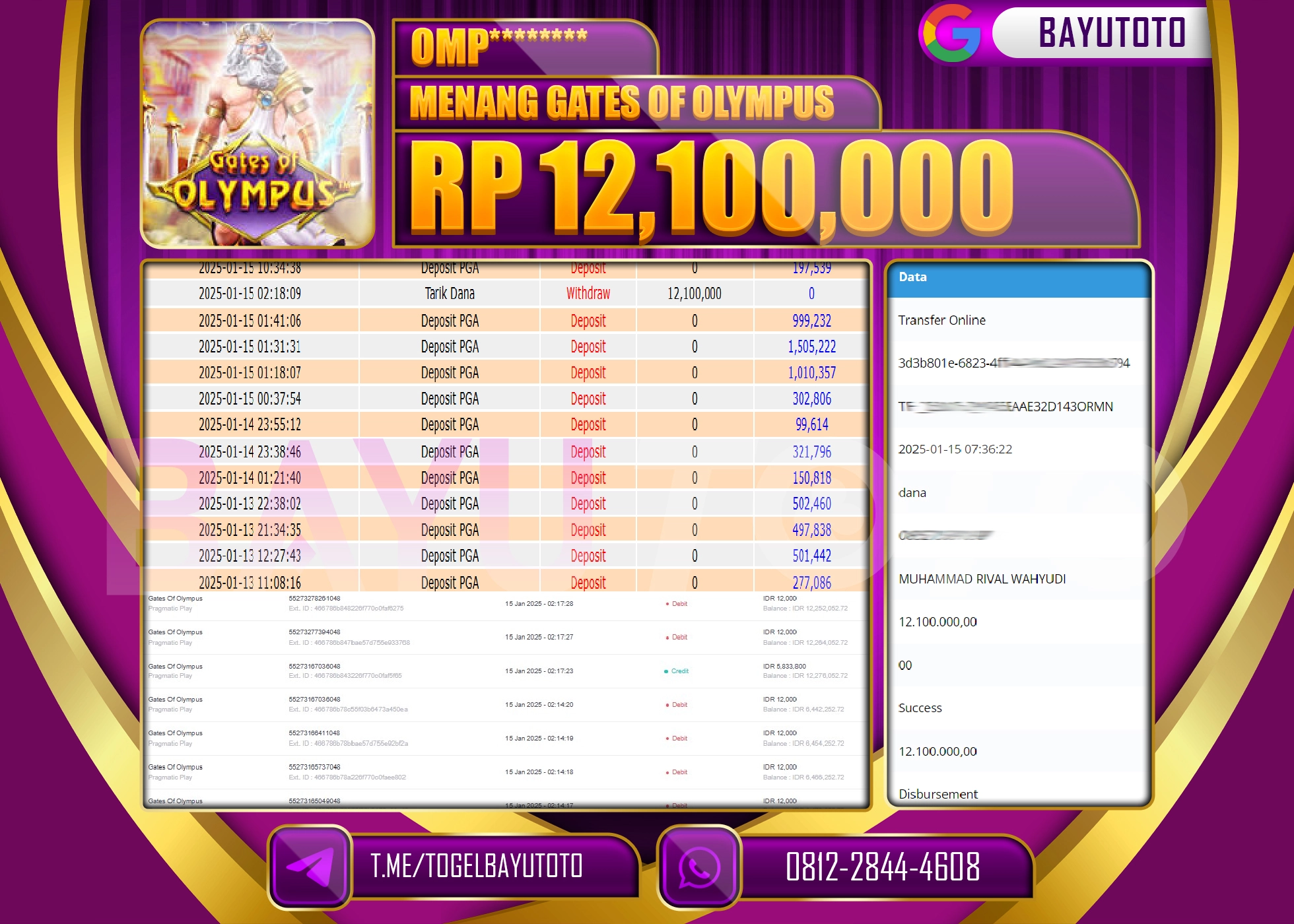 BAYUTOTO JACKPOT  DI  SLOT GATES OF OLYMPUS Rp.12.100.000 LUNAS