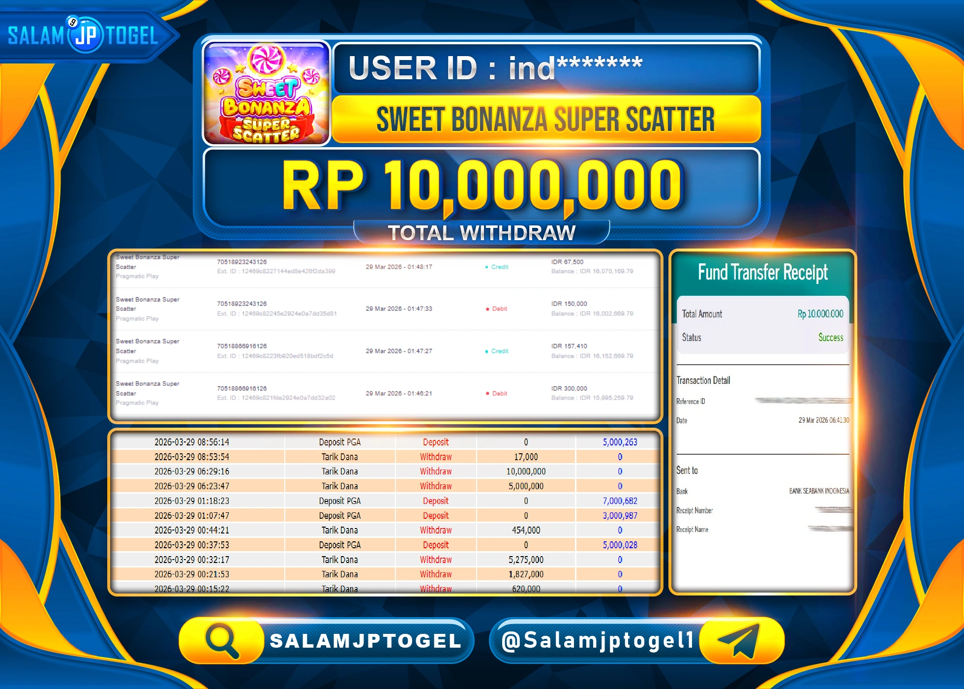 SALAMJPTOGEL MENANGJACKPOT SWEET BONANZA SUPER SCATTER Rp.10,000,000 - LUNAS