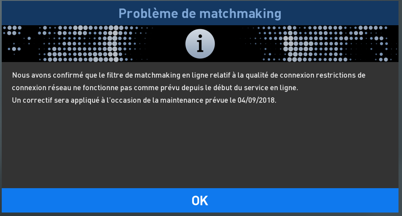 Je ne suis pas connecter au serveur matchmaking Je ne suis pas connecter au serveur matchmaking
