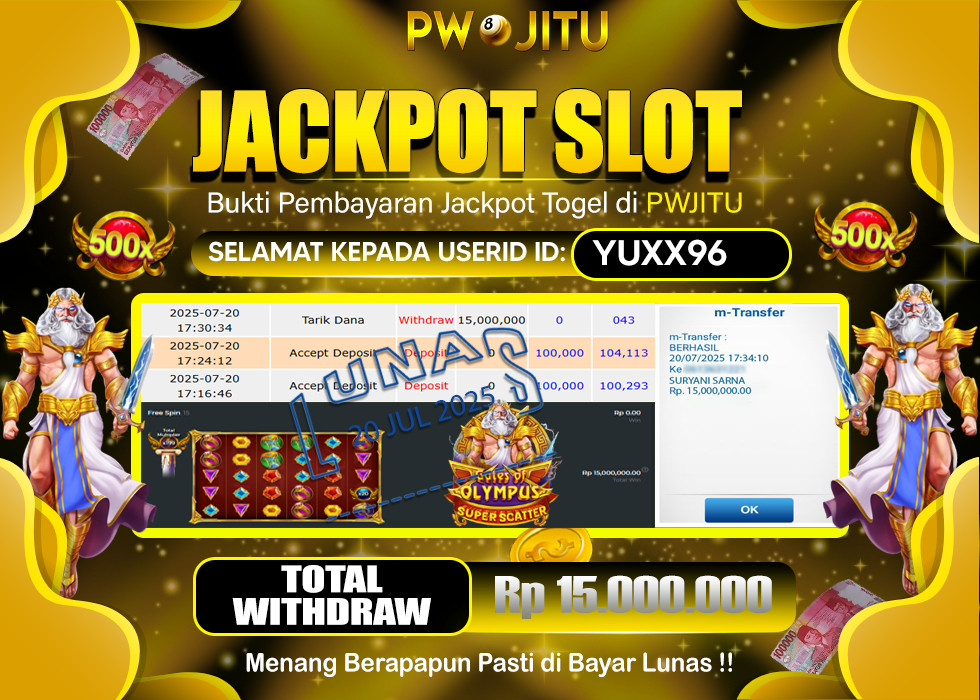 PWJITU JACKPOT SLOT GATES OF OLYMPUS SUPER SCETTER Rp.15.000.000,- LUNAS