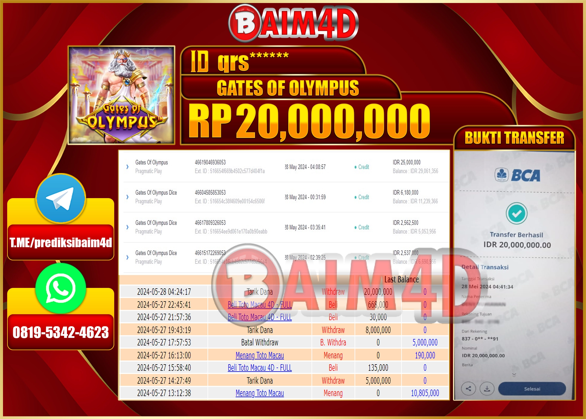 BAIM4D JACKPOT GATES OF OLYMPUS Rp.20.000.000.,- LUNAS