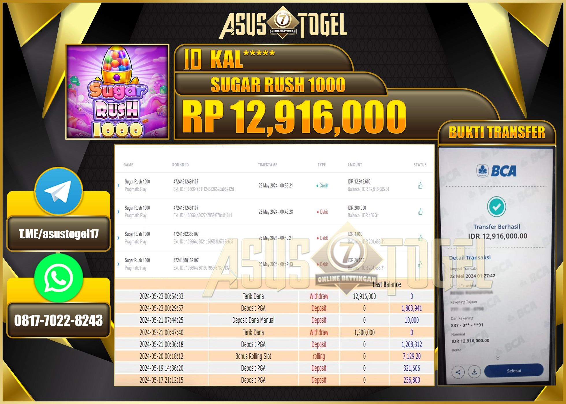 ASUSTOGEL KEMENANGAN SUGAR RUSH 1000 12,916,000-LUNAS