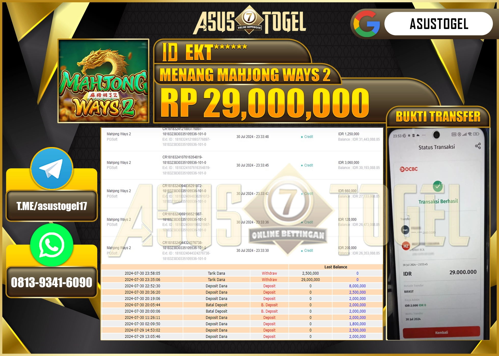 ASUSTOGEL KEMENANGAN DI MAHJONG WAYS   2   SEBESAR 29,000,000- RUPIAH LUNAS