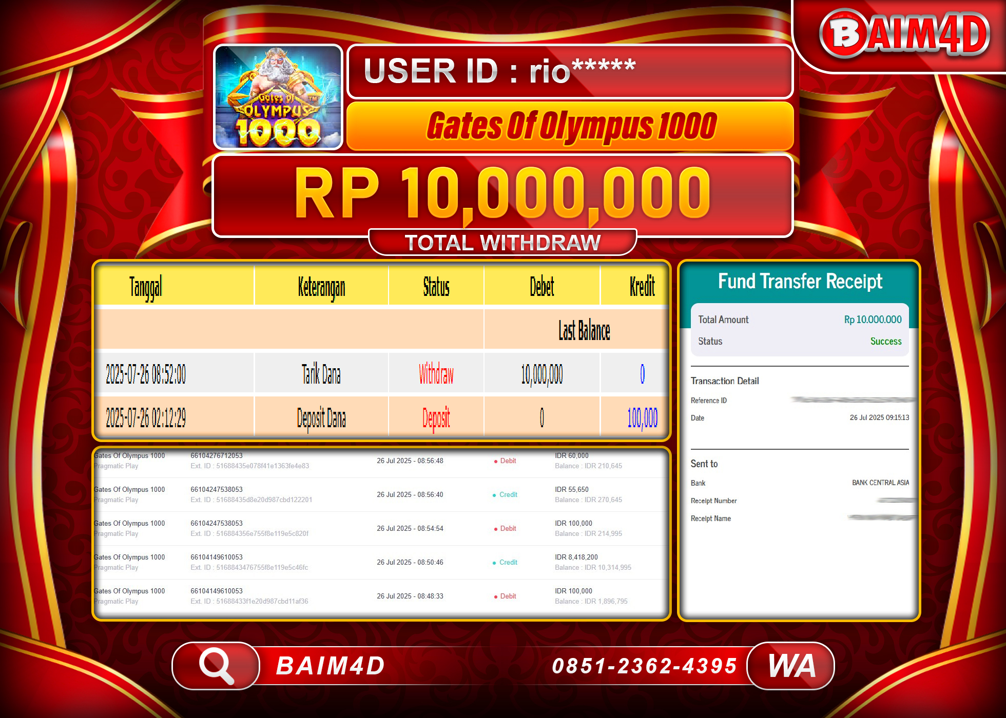 BAIM4D JACKPOT SLOT GATES OF OLYMPUS 1000 Rp.10,000,000.- LUNAS