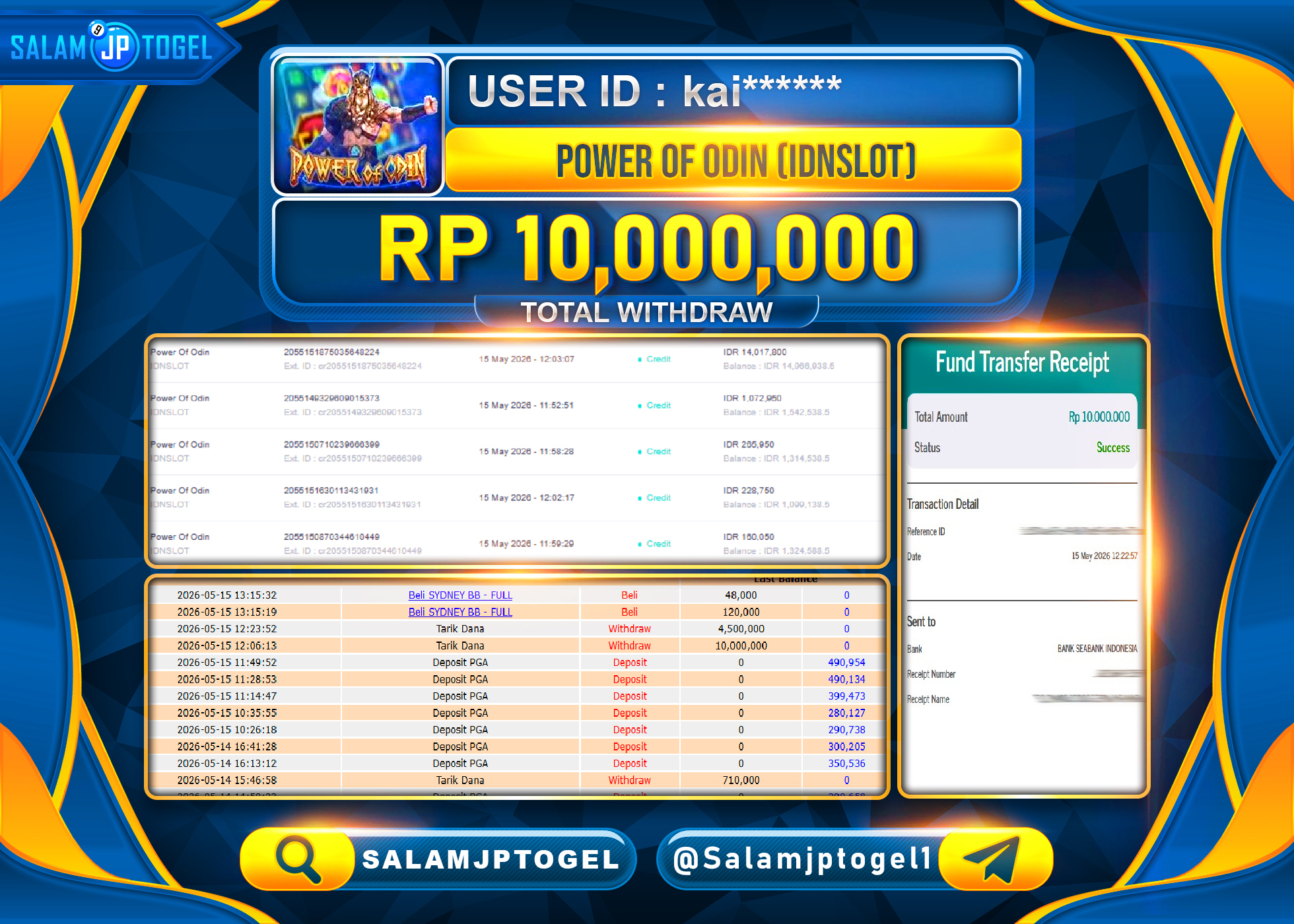SALAMJPTOGEL Menang Power Of Odin (IDNSLOT) Rp.10,000,000- LUNAS