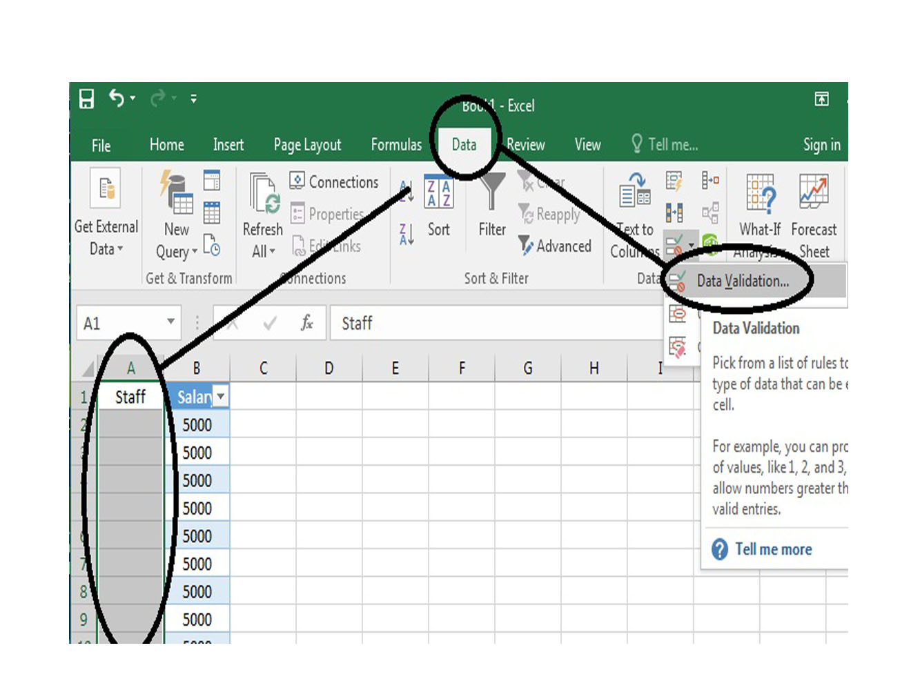 excel data validation input message box location