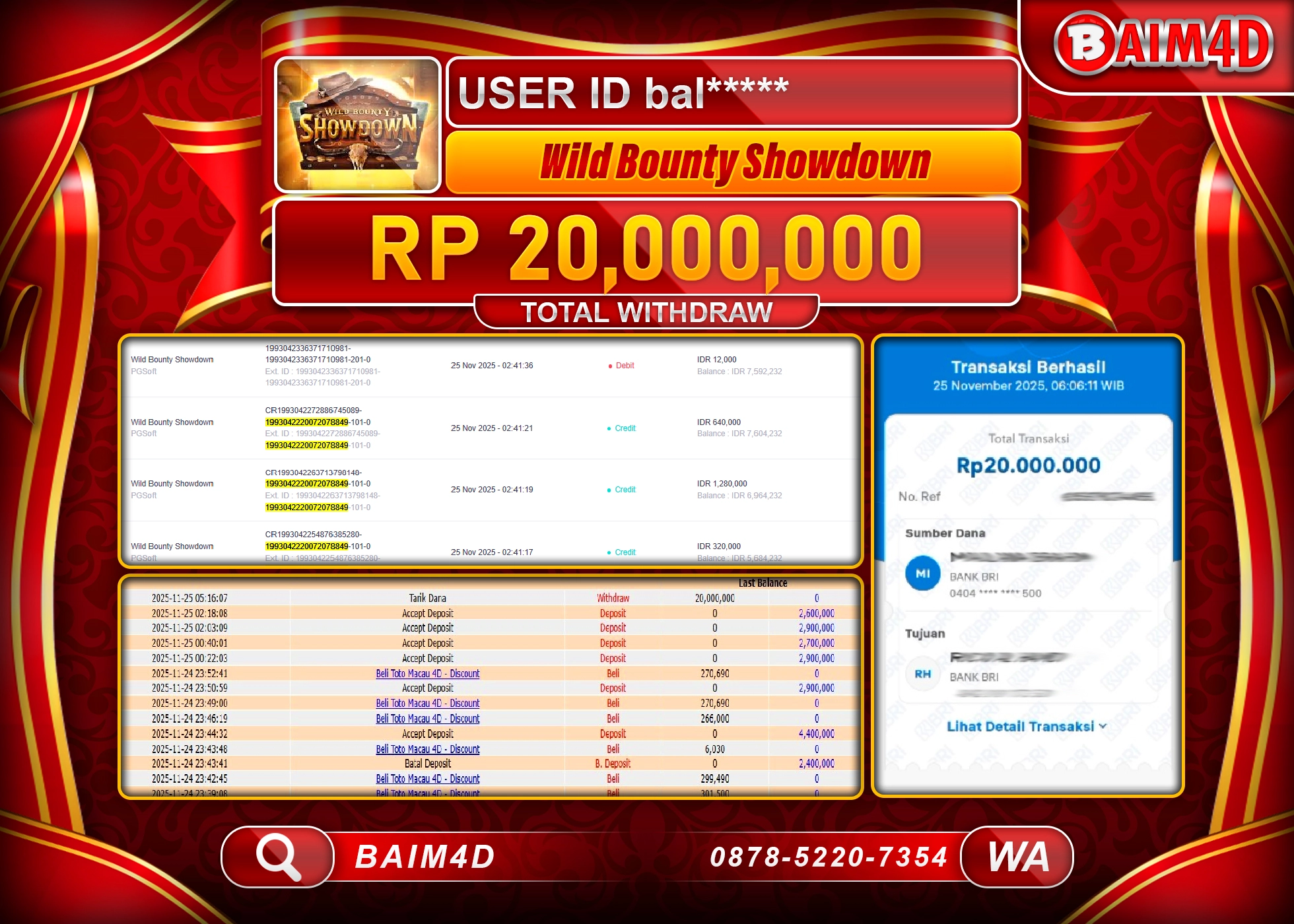 BAIM4D JACKPOT  SLOT WILD BOUNTYSHOWDOWN  Rp.20,000,000 - LUNAS