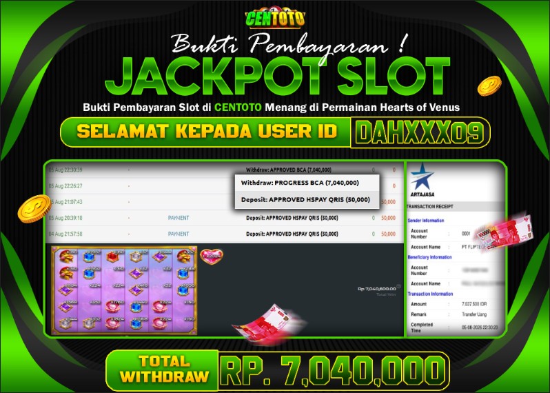 BUKTI JACKPOT LUNAS CENTOTO  RP 7.040.000,-LUNAS