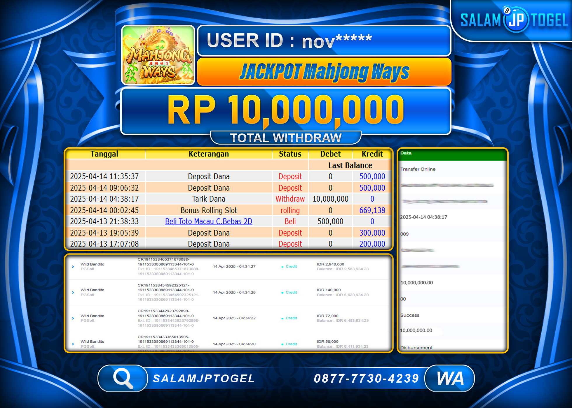 SALAMJPTOGEL MENANG MAHJONG WAYS Rp. 10,000,000 LUNAS