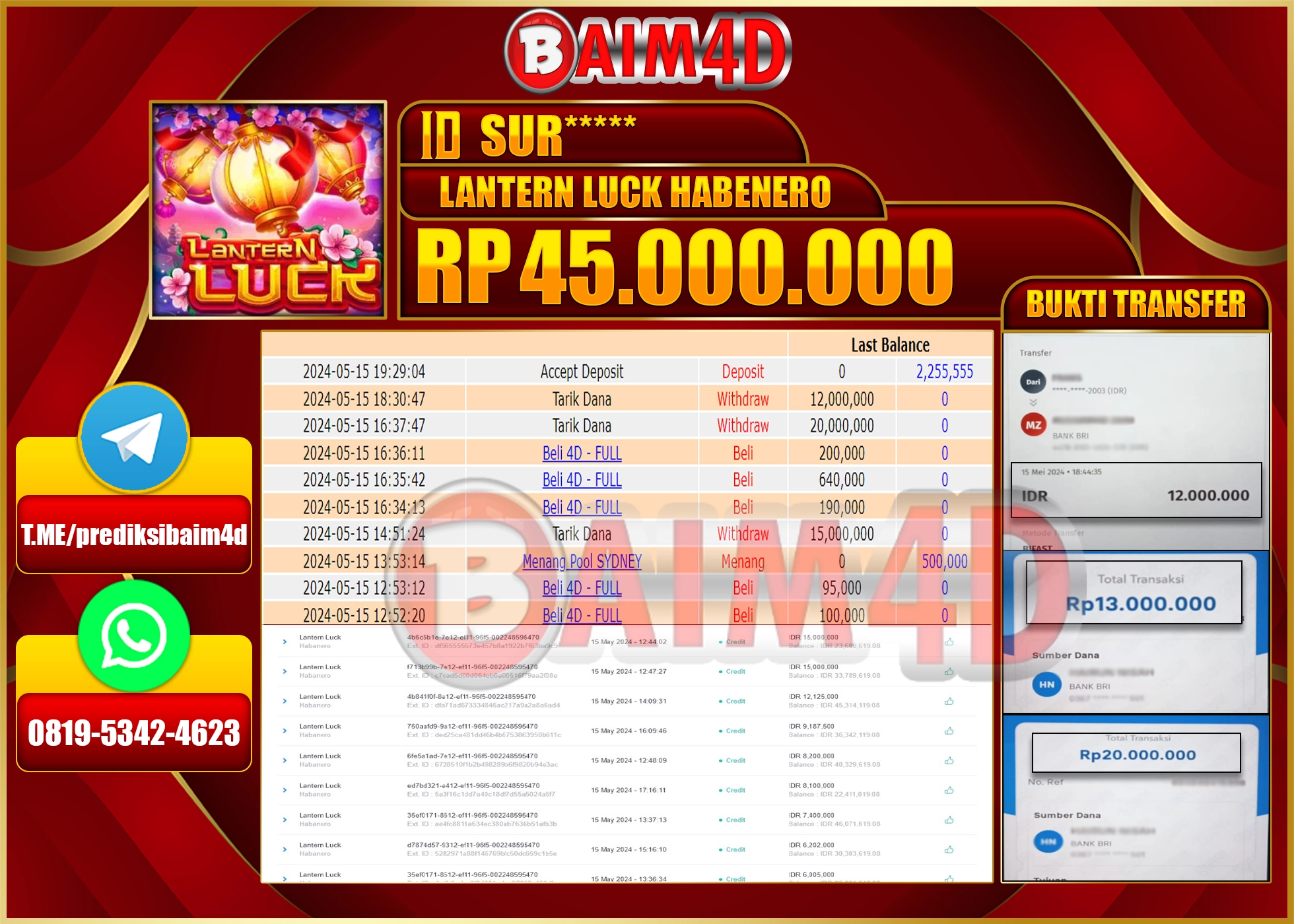 BAIM4D JACKPOT di LANTERN LUCK Rp.45.000,000.,- LUNAS