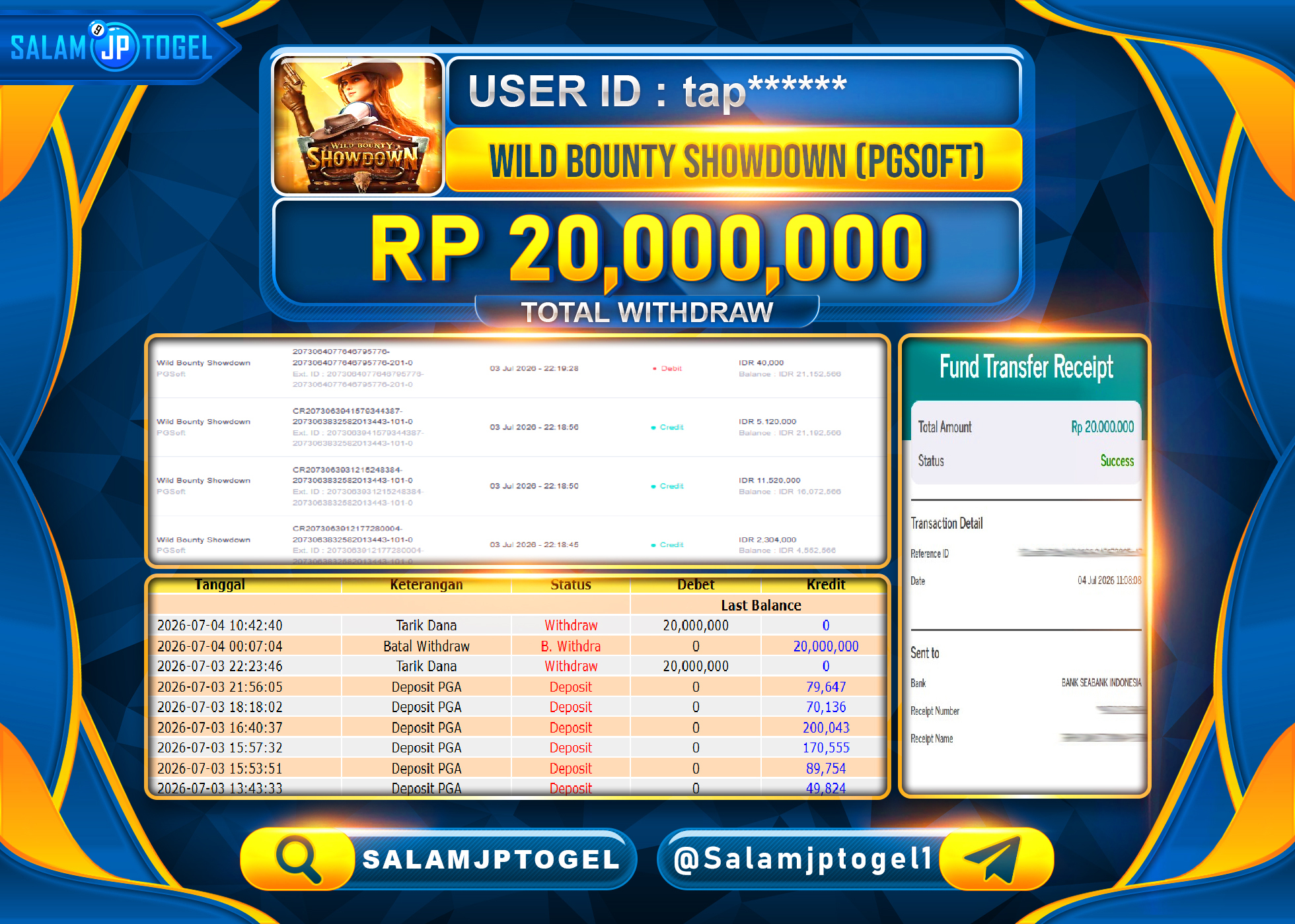 SALAMJPTOGEL Menang JACKPOT Wild Bounty Showdown  PG SOFT Rp.10,000,000- LUNAS