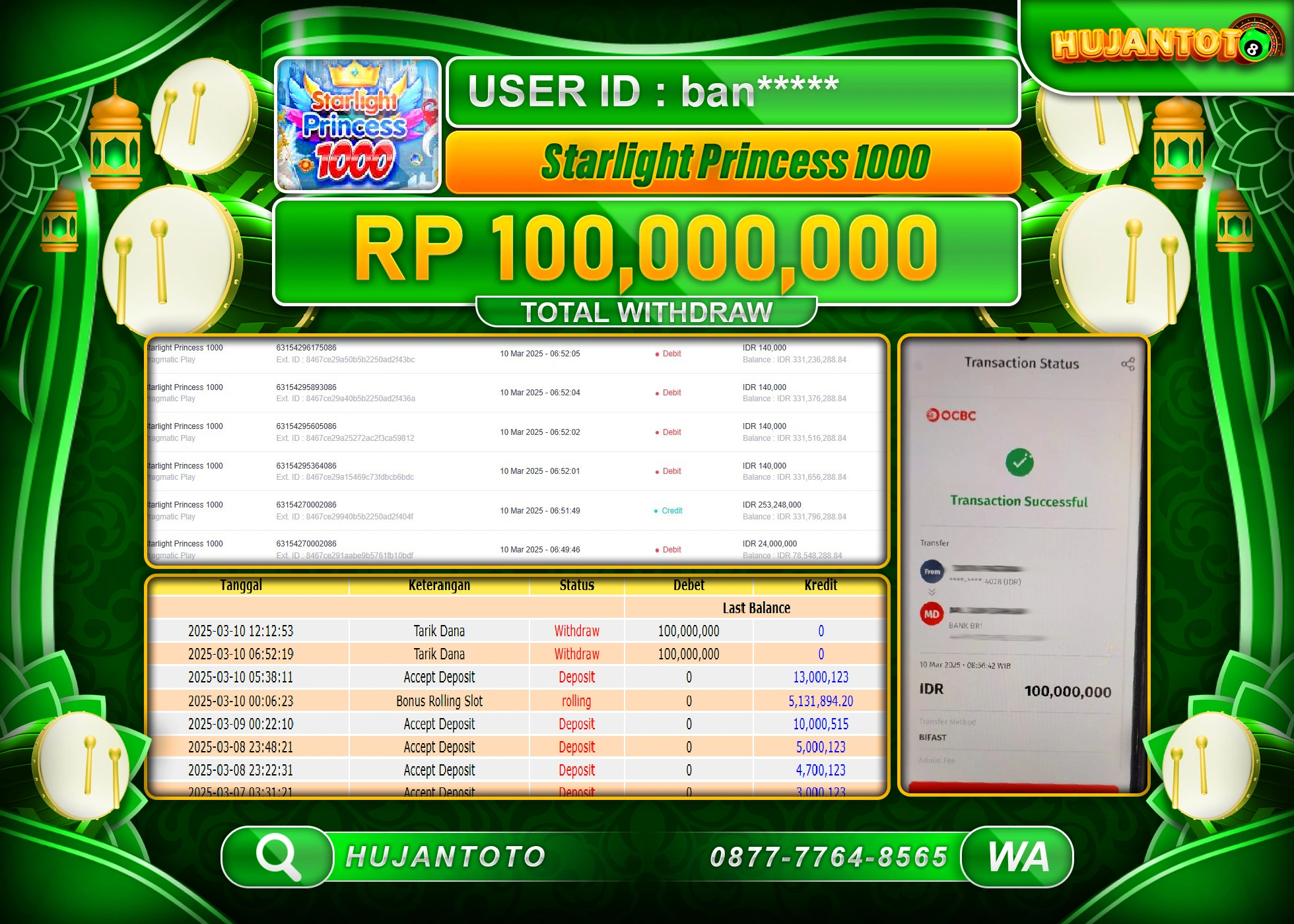 HUJANTOTO - BUKTI JACKPOT MENANG SLOT STARLIGHT PRINCESS 1000 Rp,100,000,000 - TERBAYAR LUNAS