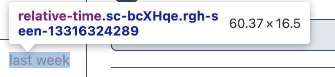 relative-timeというCustom Elementsによって「last week」と表示されている