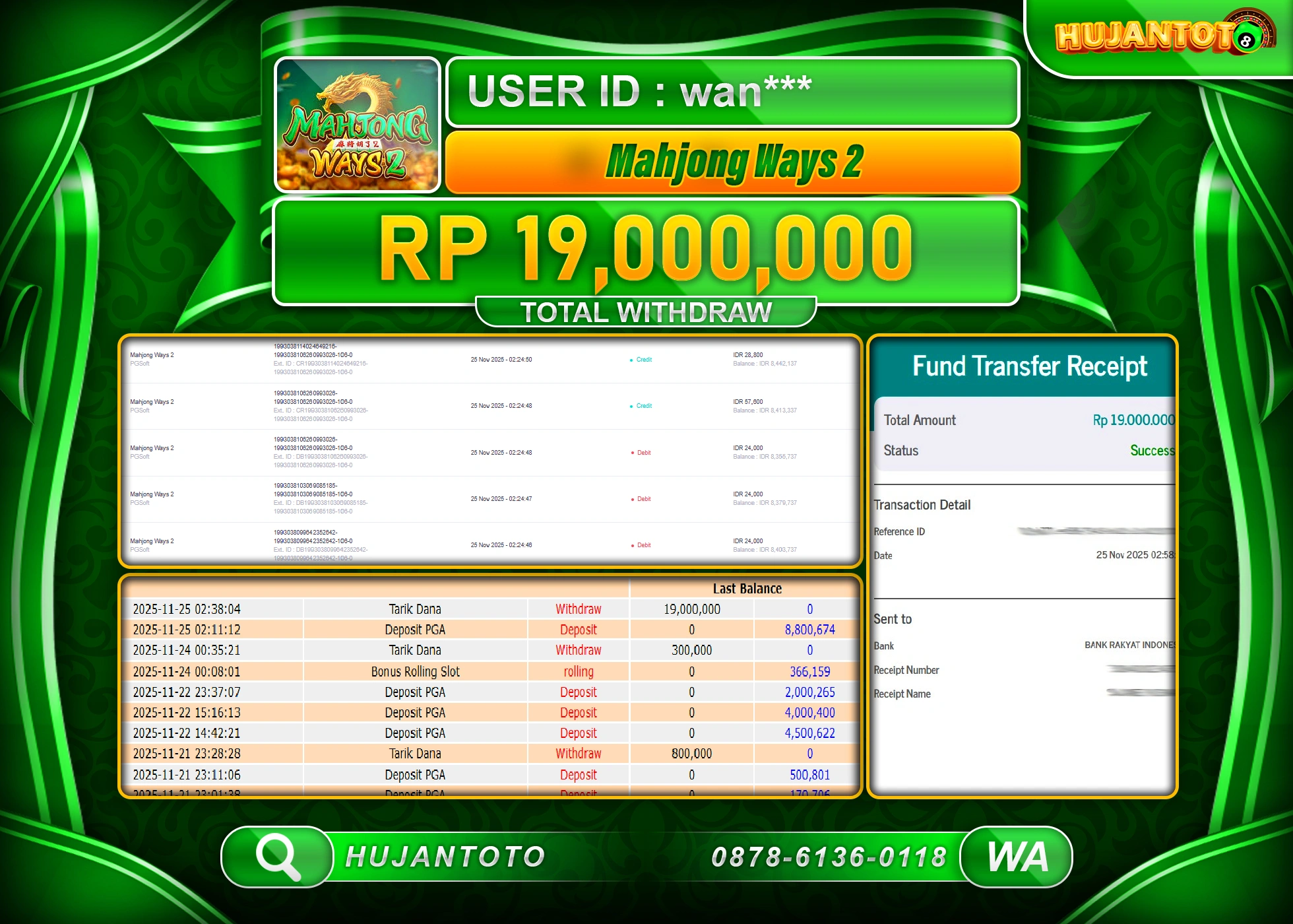 HUJANTOTO - BUKTI JACKPOT MENANG SLOT MAHJONG WAYS 2 Rp.19,000,000 - TERBAYAR LUNAS