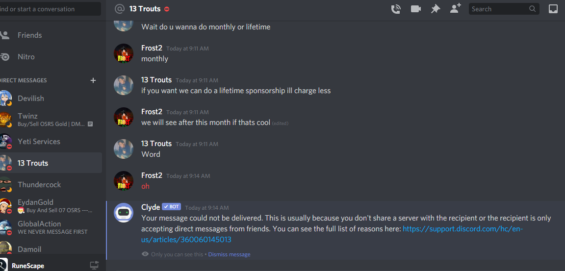 13 Trouts scammed for 30M "Trout Nation" Discord Server Sell & Trade