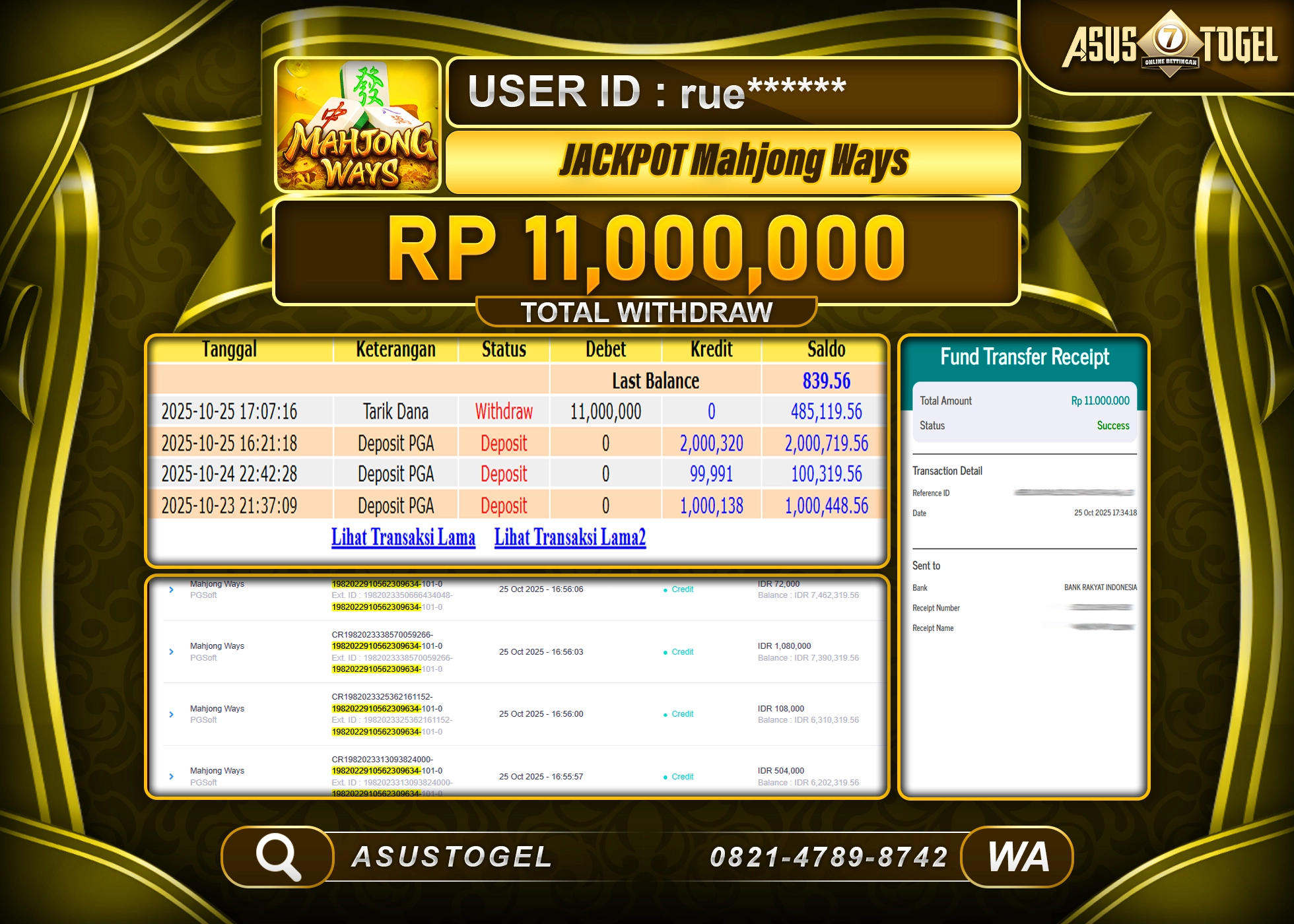 ASUSTOGEL KEMENANGAN DI SLOT MAHJONG WAYS SEBESAR 11,000,000- RUPIAH LUNAS