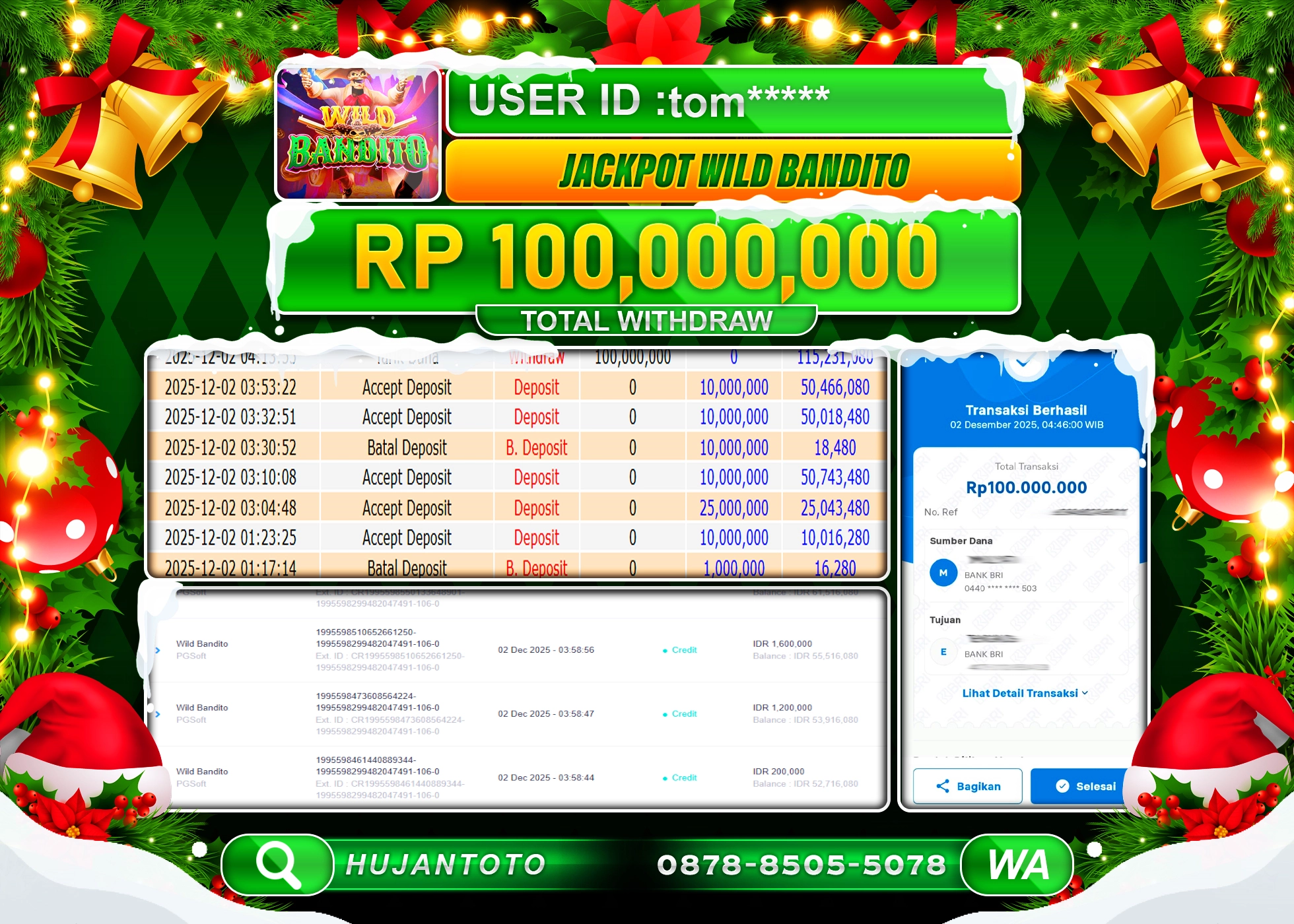 HUJANTOTO - BUKTI JACKPOT MENANG SLOT WILD BANDITO Rp.100,000,000 - TERBAYAR LUNAS