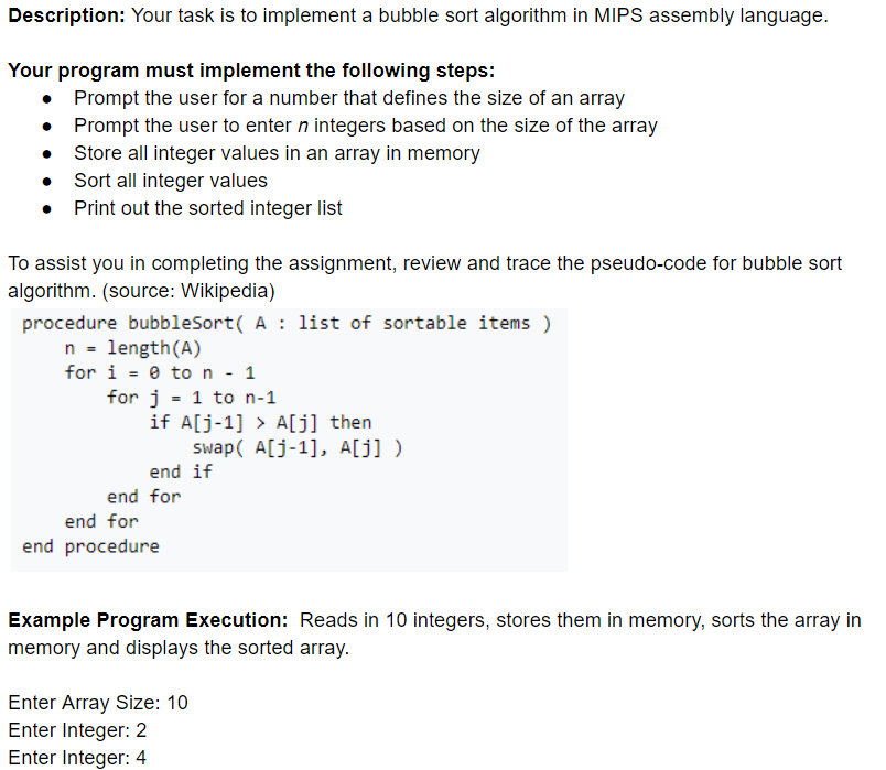 Description: Your Task Is To Implement A Bubble Sort | Chegg.com