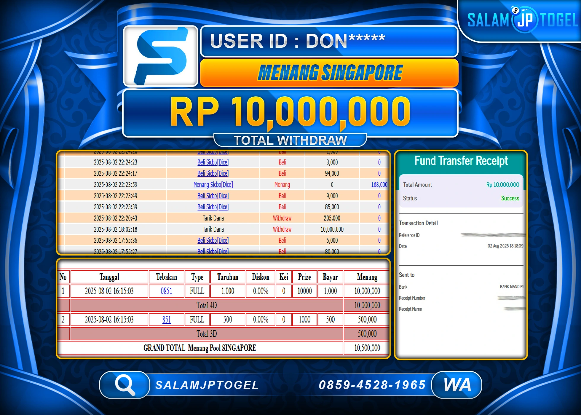 SALAMJPTOGEL MENANG Pool SINGAPORE  Rp.10,000,000