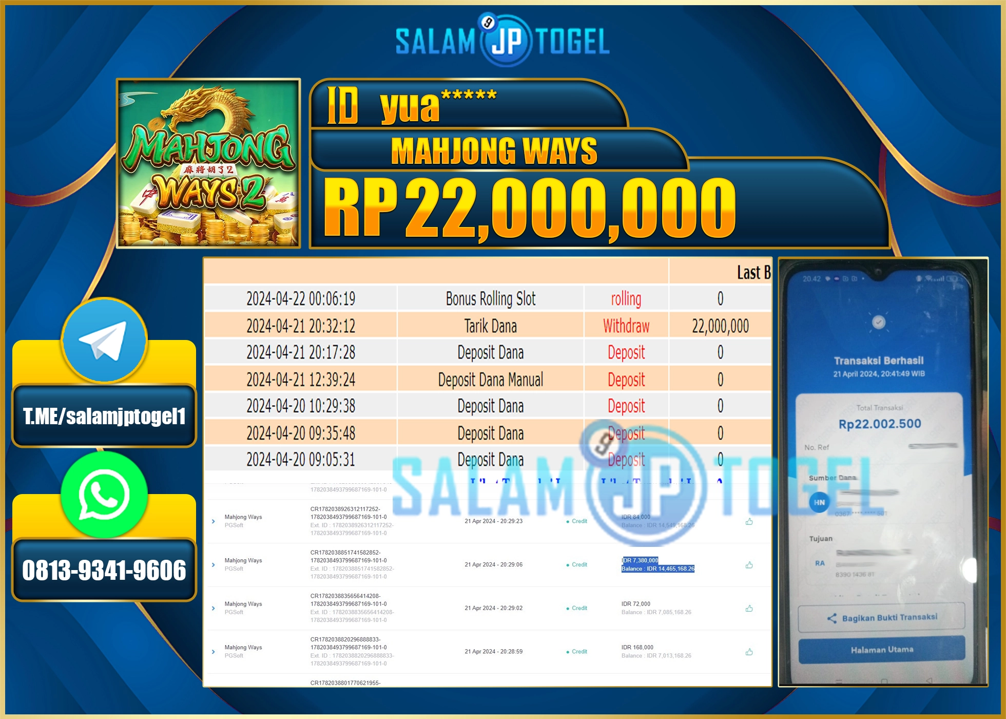 SALAMJPTOGEL JACKPOT SLOT MAHJONG WAYS 2 RP.22.000.000.,- LUNAS