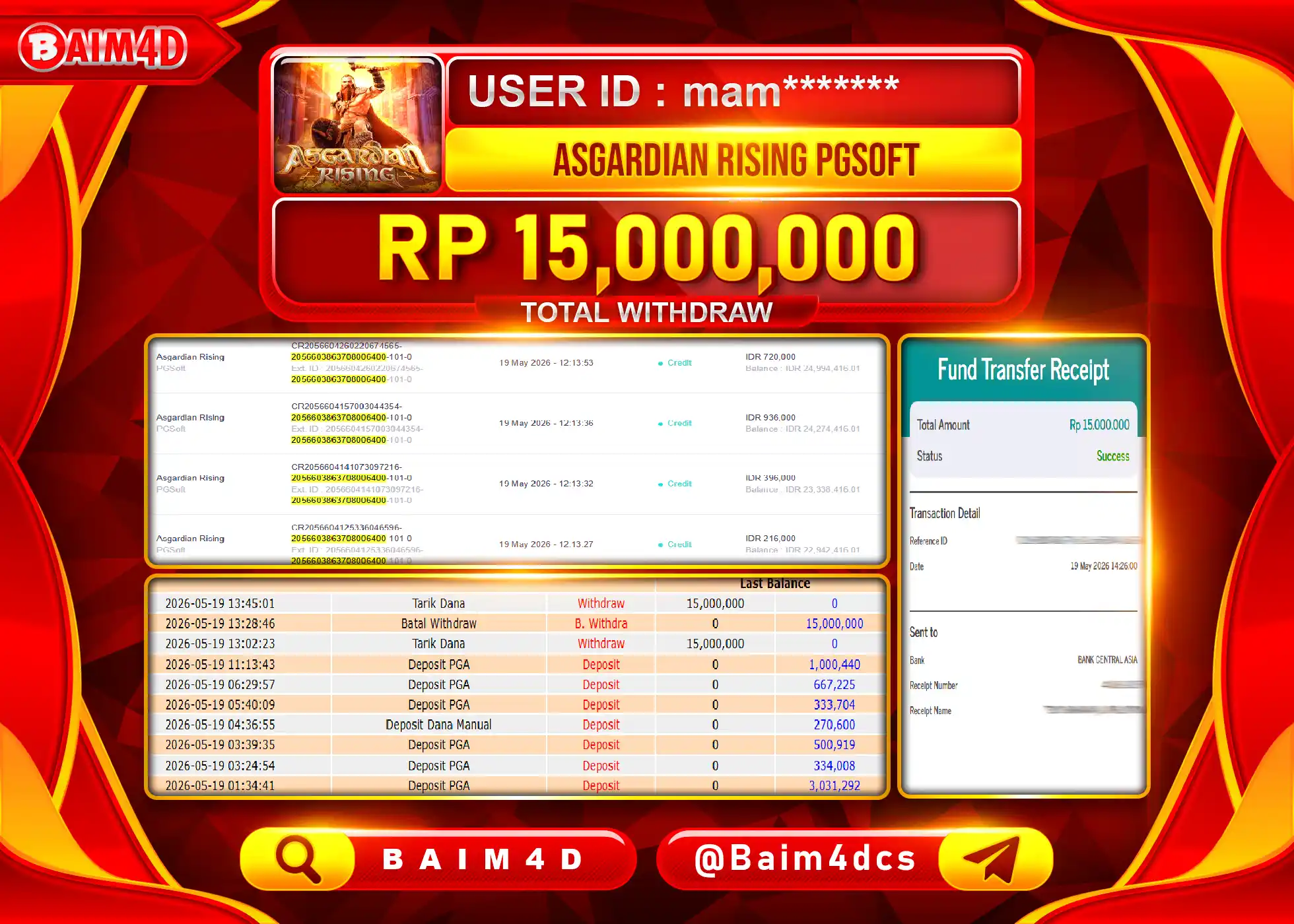 BAIM4D JACKPOT ASGARDIAN RISING PGSOFT Rp.15,000,000 - LUNAS