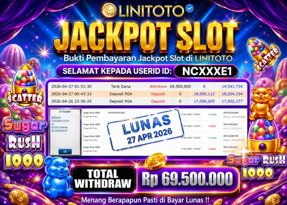 LINITOTO JACKPOT SLOT Sugar Rush 1000 Rp.69,500,000 - LUNAS