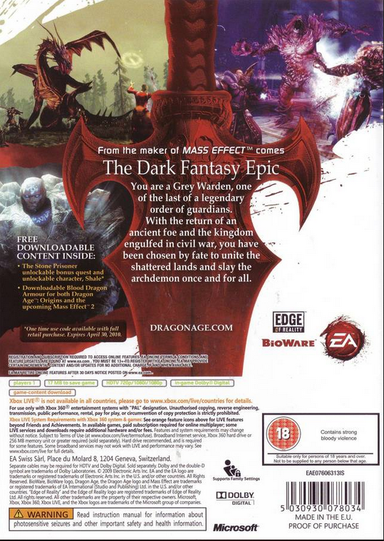 PS3 Dragon Age Origins Video Game The Dark Fantasy Epic Character Quest  COMPLETE 14633159790