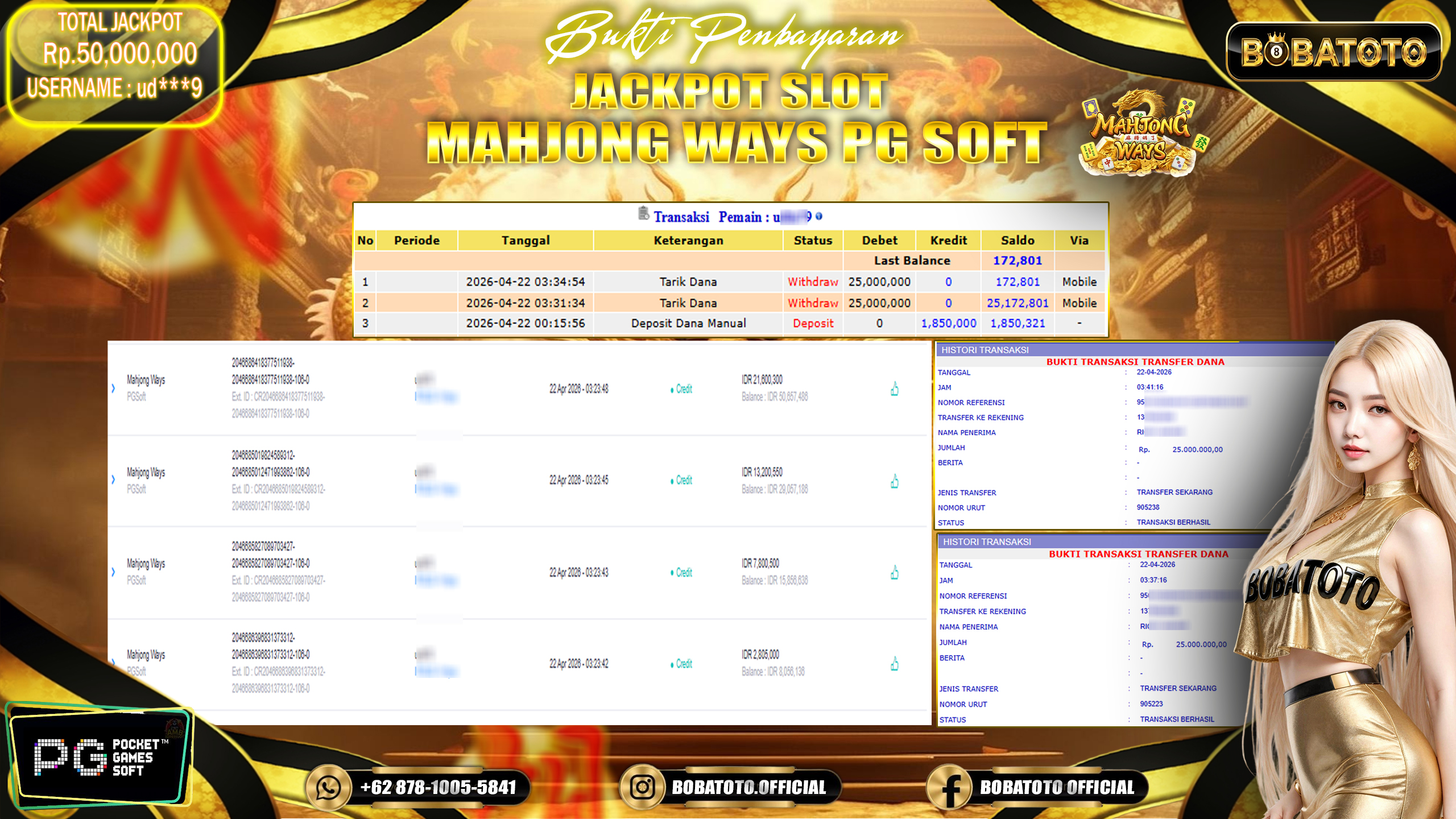 BOBATOTO JACKPOT SLOT MAHJONG WAYS PG SOFT  Rp.50,000,000,- LUNAS!!!