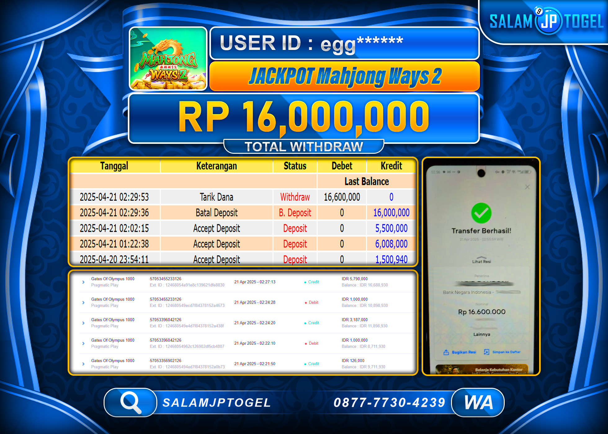 SALAMJPTOGEL MENANG MAHJONG WAYS 2 Rp.16,000,000 LUNAS