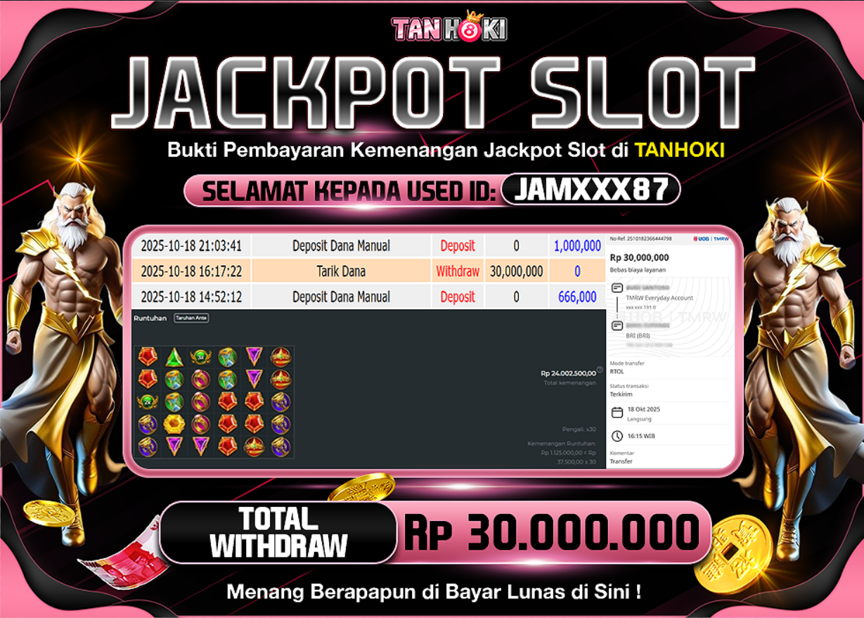 TANHOKI JACKPOT SLOT GATES OF OLYMPUS 1000 Rp.30.000.000,- LUNAS