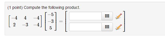 Solved Compute the following product. [-4 2 4 -3 -4 -4][-5 | Chegg.com