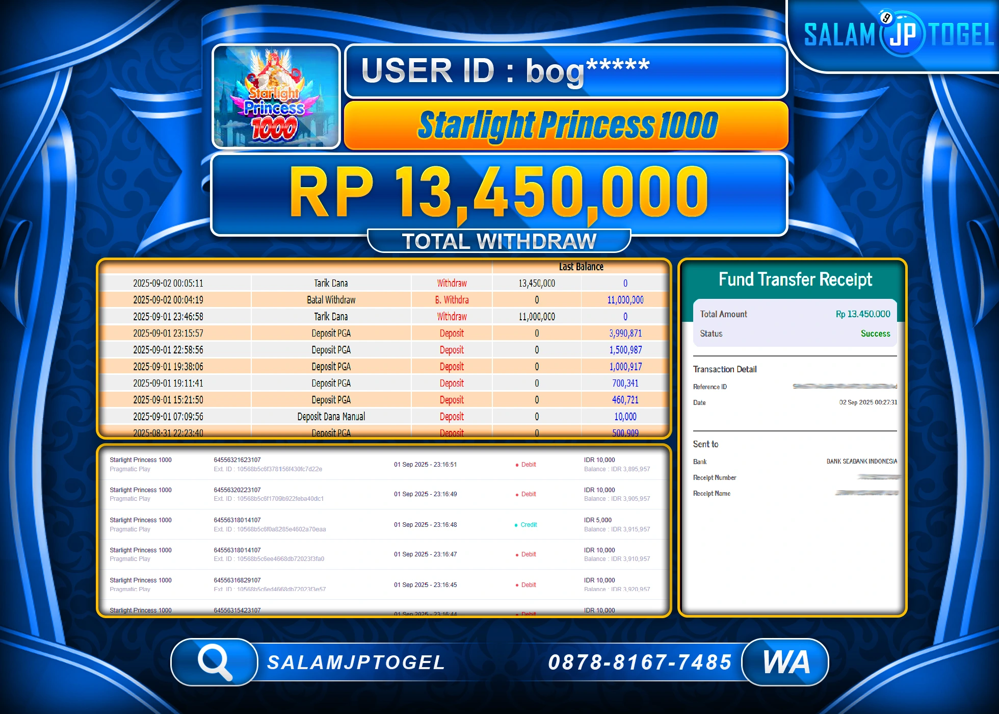 SALAMJPTOGEL MENANG Starlight Princess 1000 Rp.13,450,000