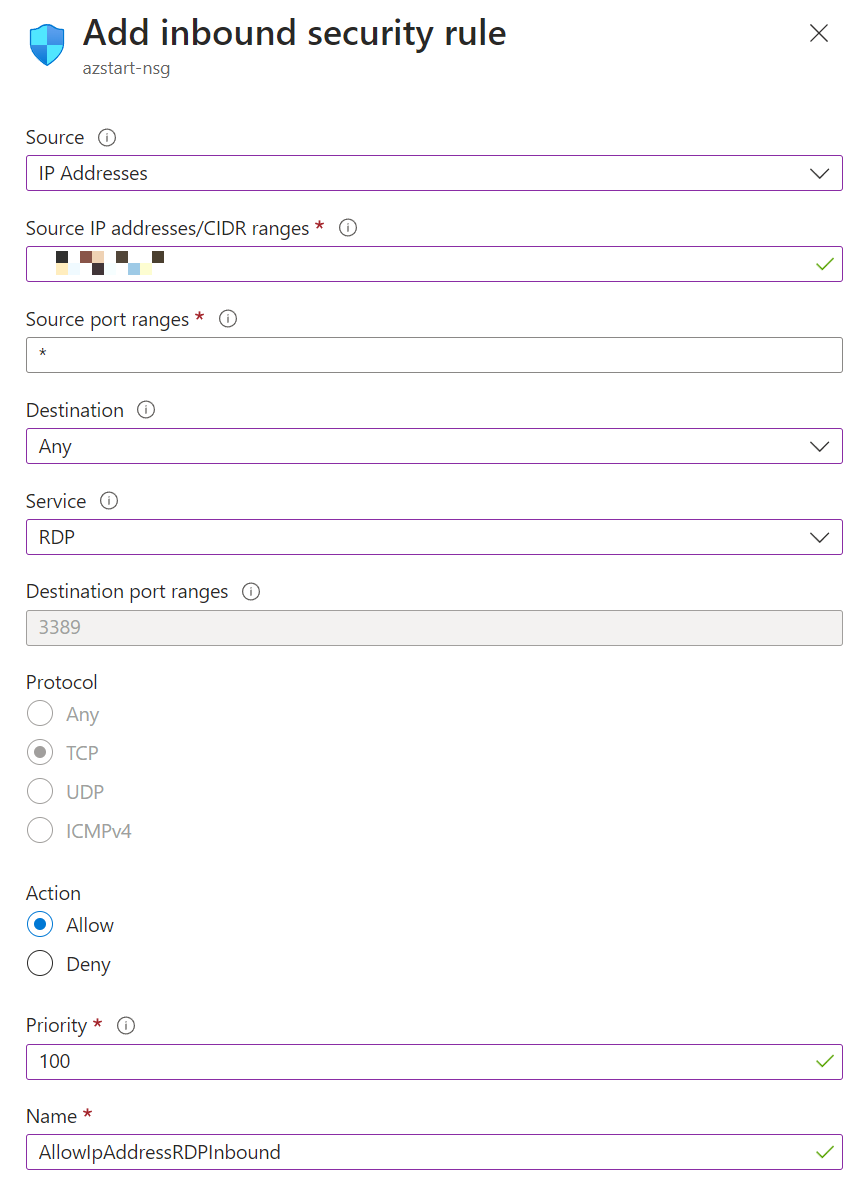 Add inbound security rule